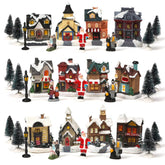 Travelwant 10Pcs/Set Christmas Village - LED Lighted Christmas Village Houses with Figurines, Christmas Village Collection Indoor Room Decor