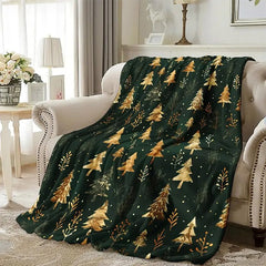 Christmas Printed Fleece Blanket Soft Warm Throw, Reversible Sofa Blanket for Indoor Outdoor Use, Holiday Themed Bedding for Winter Season(Green,29"×39")
